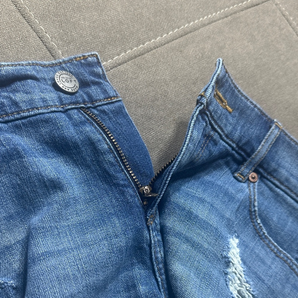 LOFT Classic Blue Distressed Jean Shorts - Picture 9 of 12